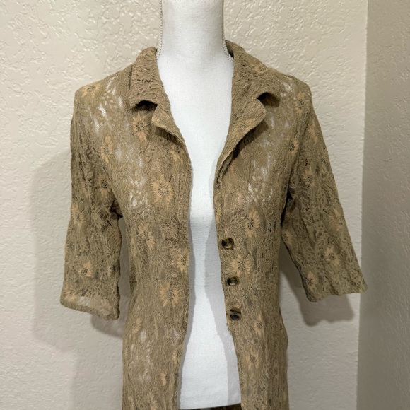 Moussy Tan Sheer Floral Lace Shirt Dress Cardigan Duster Size Free-One Size Boho - Picture 4 of 9